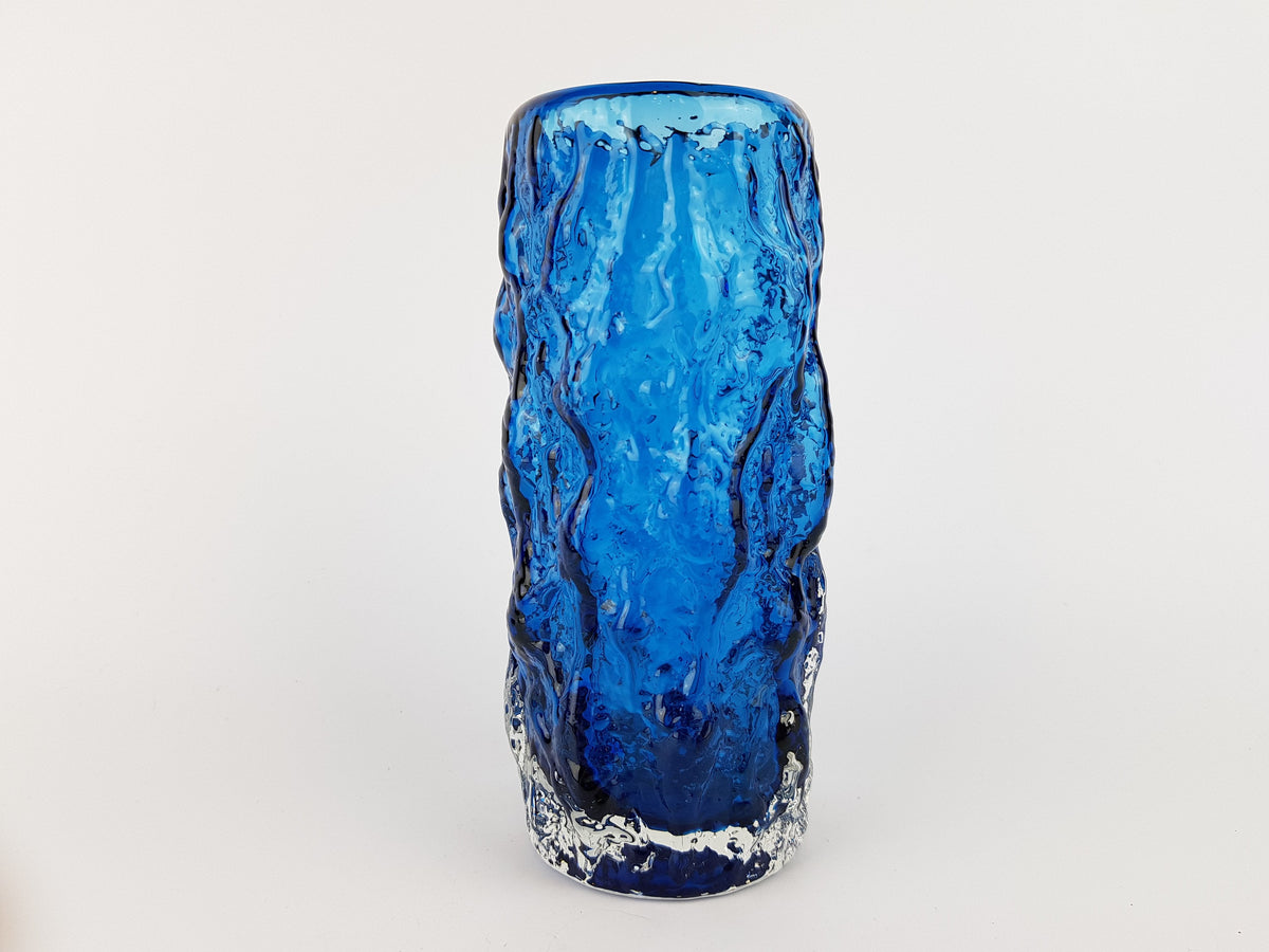 Vintage BLUE GLASS Vase, Inspired bij Whitefriars kingfisher by Geoffrey Baxter