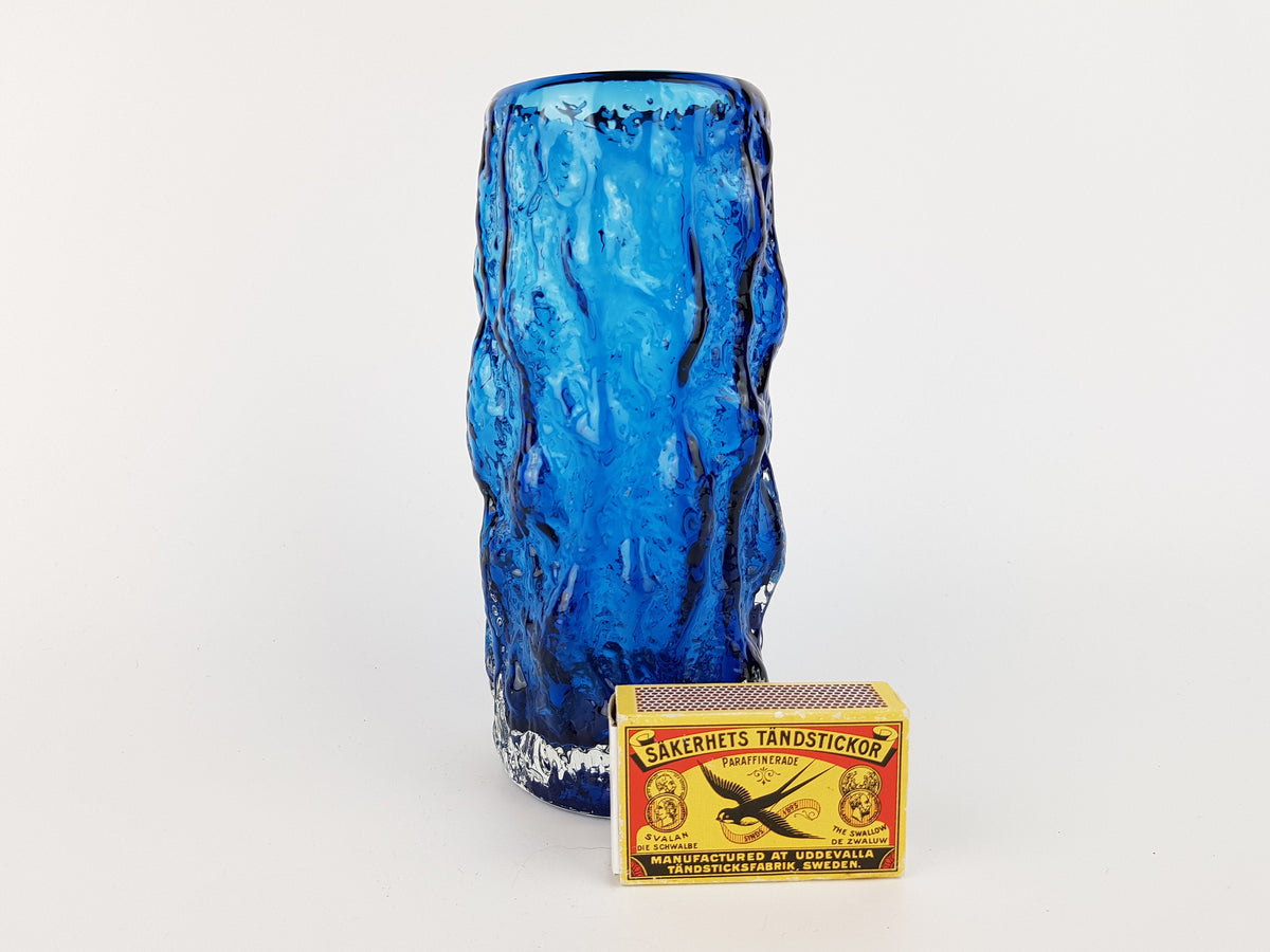 Vintage BLUE GLASS Vase, Inspired bij Whitefriars kingfisher by Geoffrey Baxter