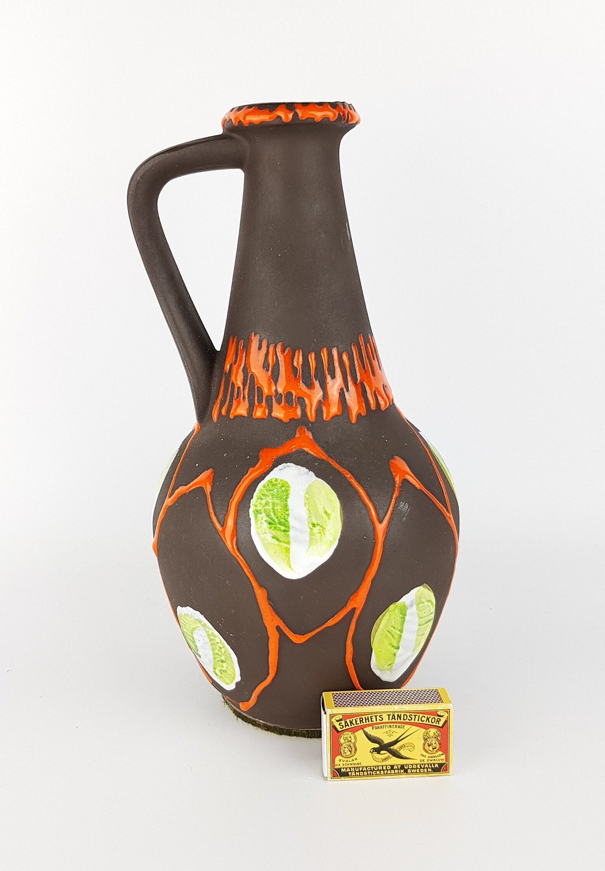 Vintage BAY KERAMIK Handled Brown Orange and Green Vase 67-30 West German Pottery 1970s