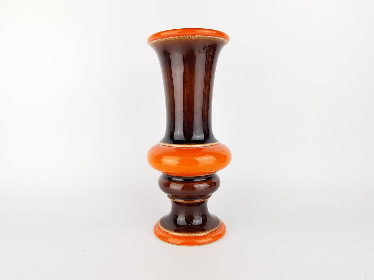 Vintage JASBA KERAMIK Brown and Orange TRUMPET Vase 1170-25 West German Pottery 1970s