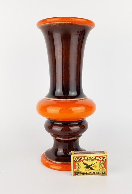 Vintage JASBA KERAMIK Brown and Orange TRUMPET Vase 1170-25 West German Pottery 1970s