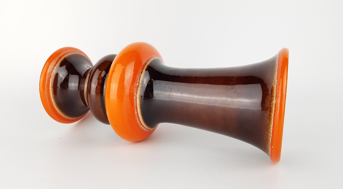 Vintage JASBA KERAMIK Brown and Orange TRUMPET Vase 1170-25 West German Pottery 1970s