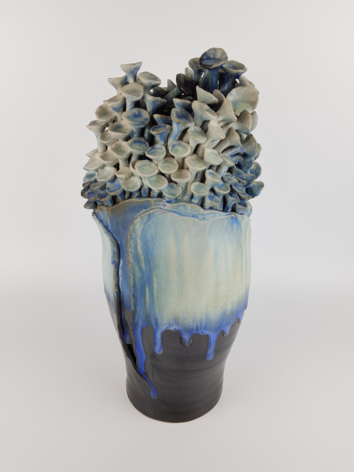 Vintage Stylish Studio Art Pottery Blue 'Mushroom" Vase from TÖPFEREI Maria & Werner SCHOTT Petershagen West Germany 1960s