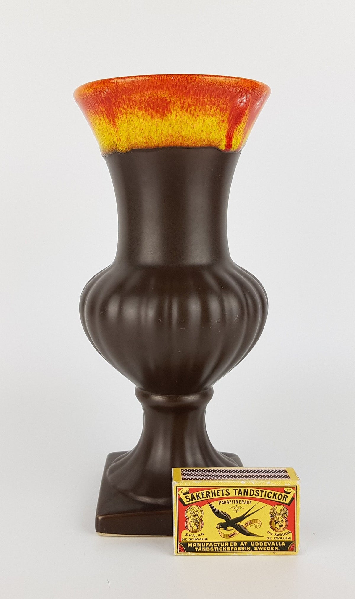 Vintage Ceramic Brown Orange and Yellow Vase 200 West German Pottery 1960-70s