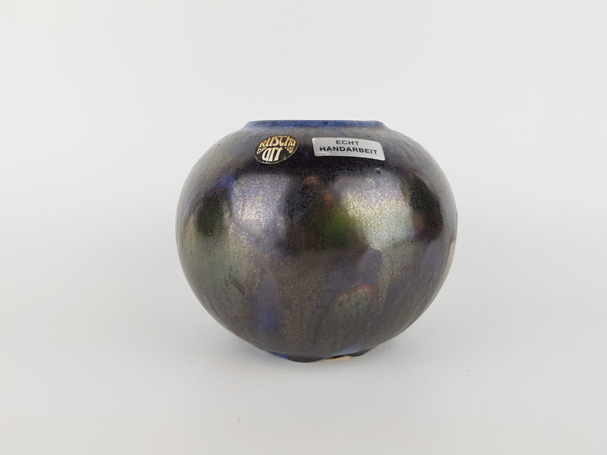 Vintage RUSCHA ART KERAMIK Brownish Blue and Green Glossy Vase West German Pottery 1980s