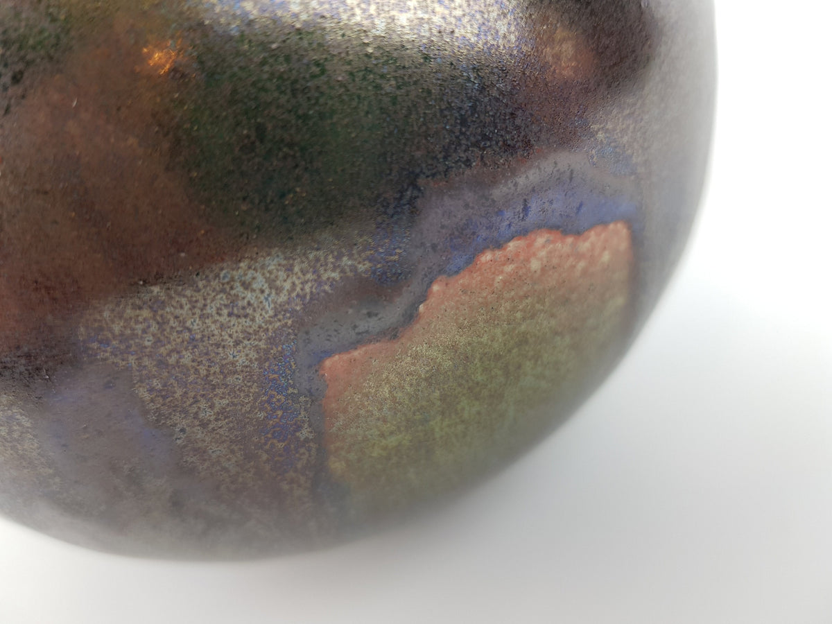 Vintage RUSCHA ART KERAMIK Brownish Blue and Green Glossy Vase West German Pottery 1980s