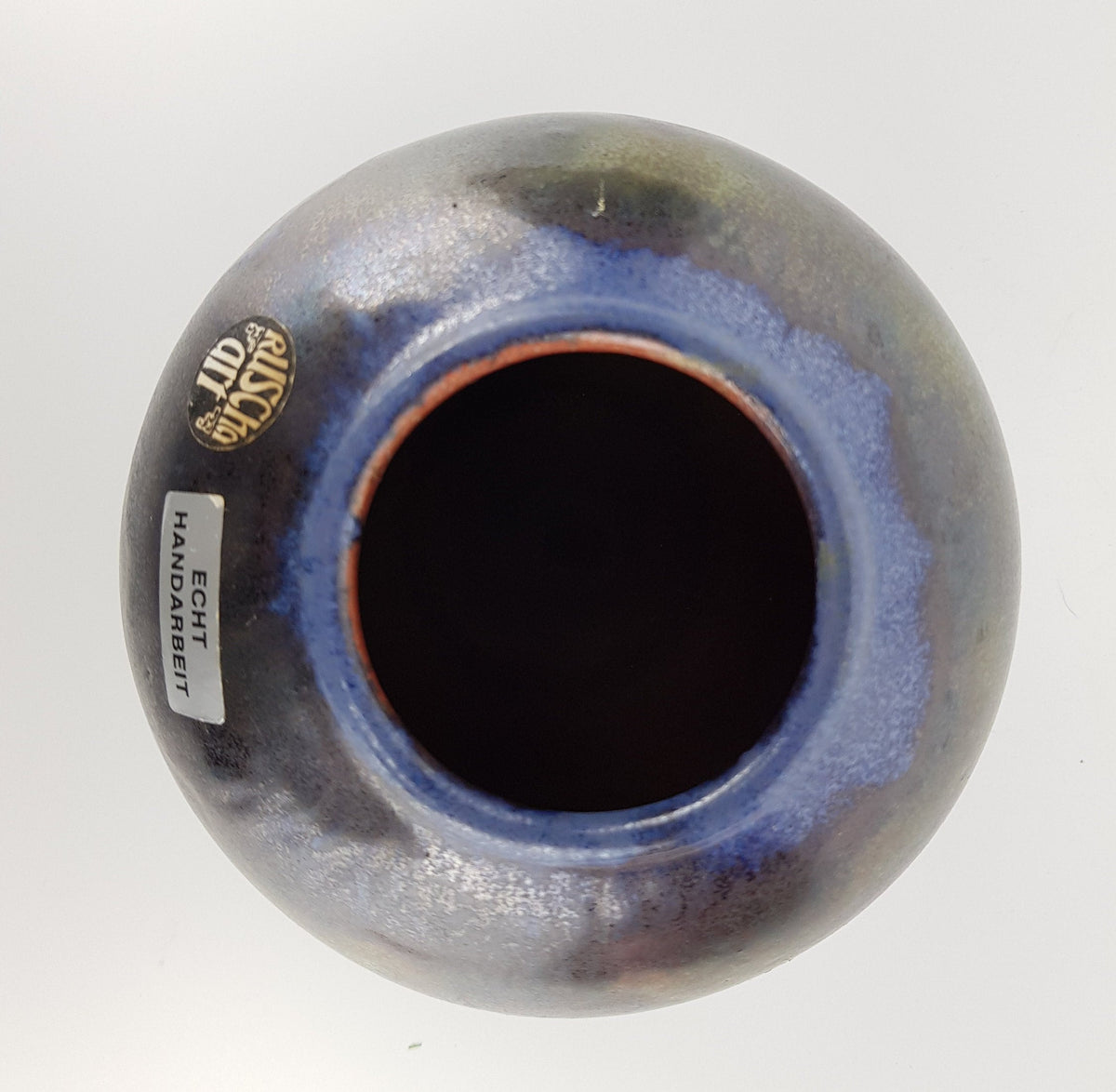 Vintage RUSCHA ART KERAMIK Brownish Blue and Green Glossy Vase West German Pottery 1980s