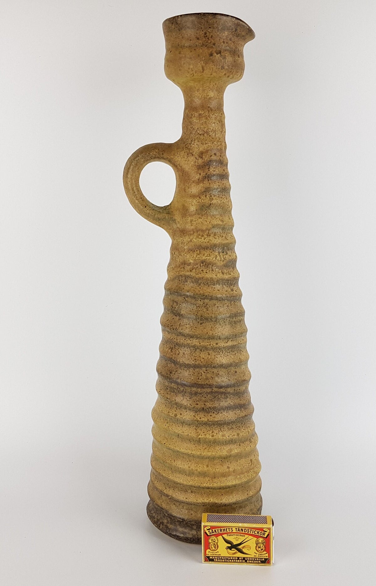 Vintage VEST KERAMIEK Beige Brown Handled Vase K19 Dutch Pottery 1970s