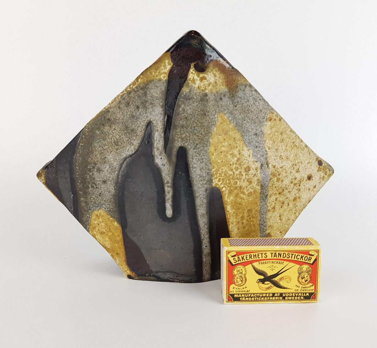 Vintage SCHAFFENACKER Studio Art Pottery Brown Beige Grey Triangular Vase V531 West German Pottery Fat Lava Era 1960s