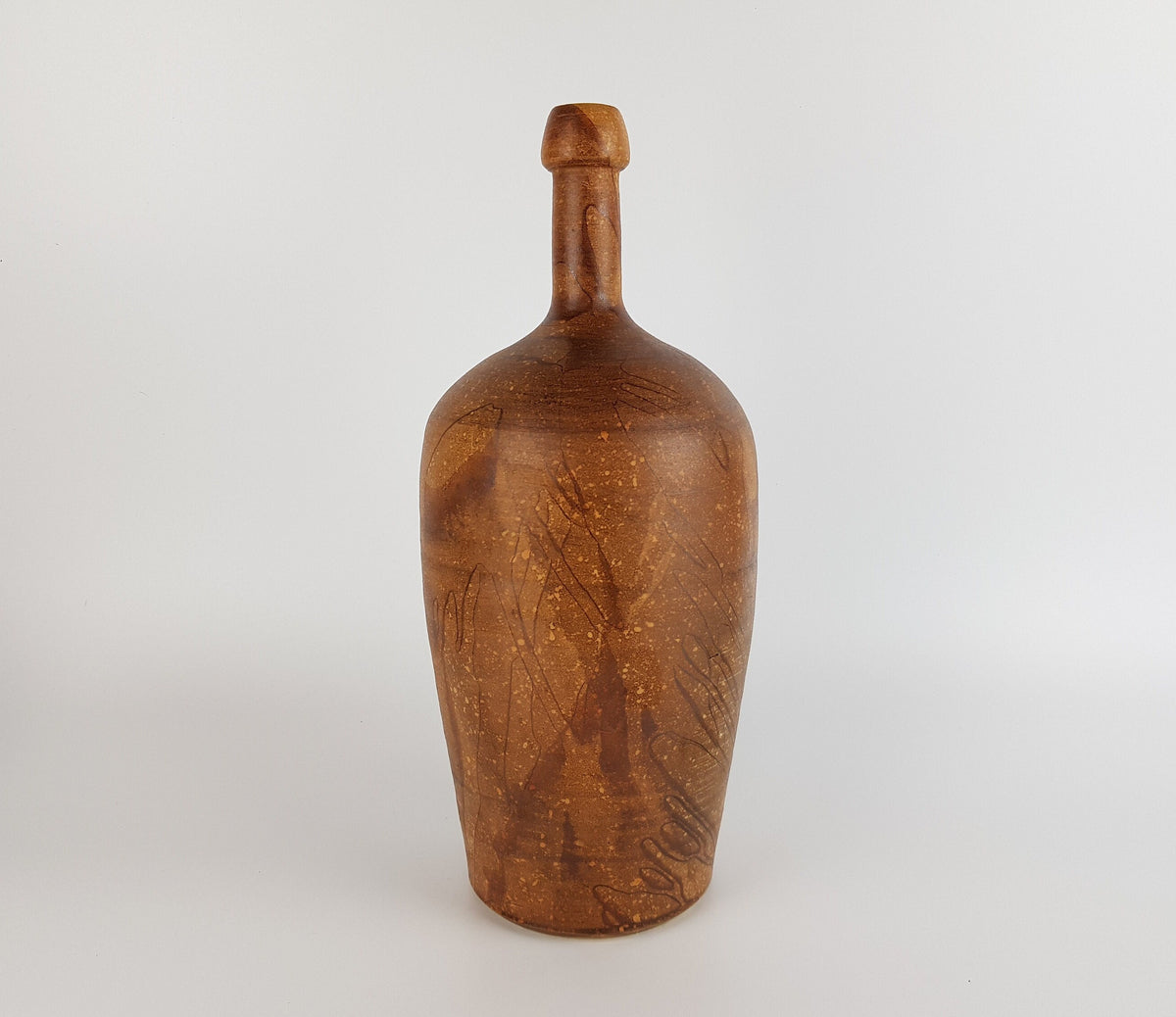 Vintage GERHARD LIEBENTHRON Studio Art Pottery Brown Long Necked Vase West Germany 1960s