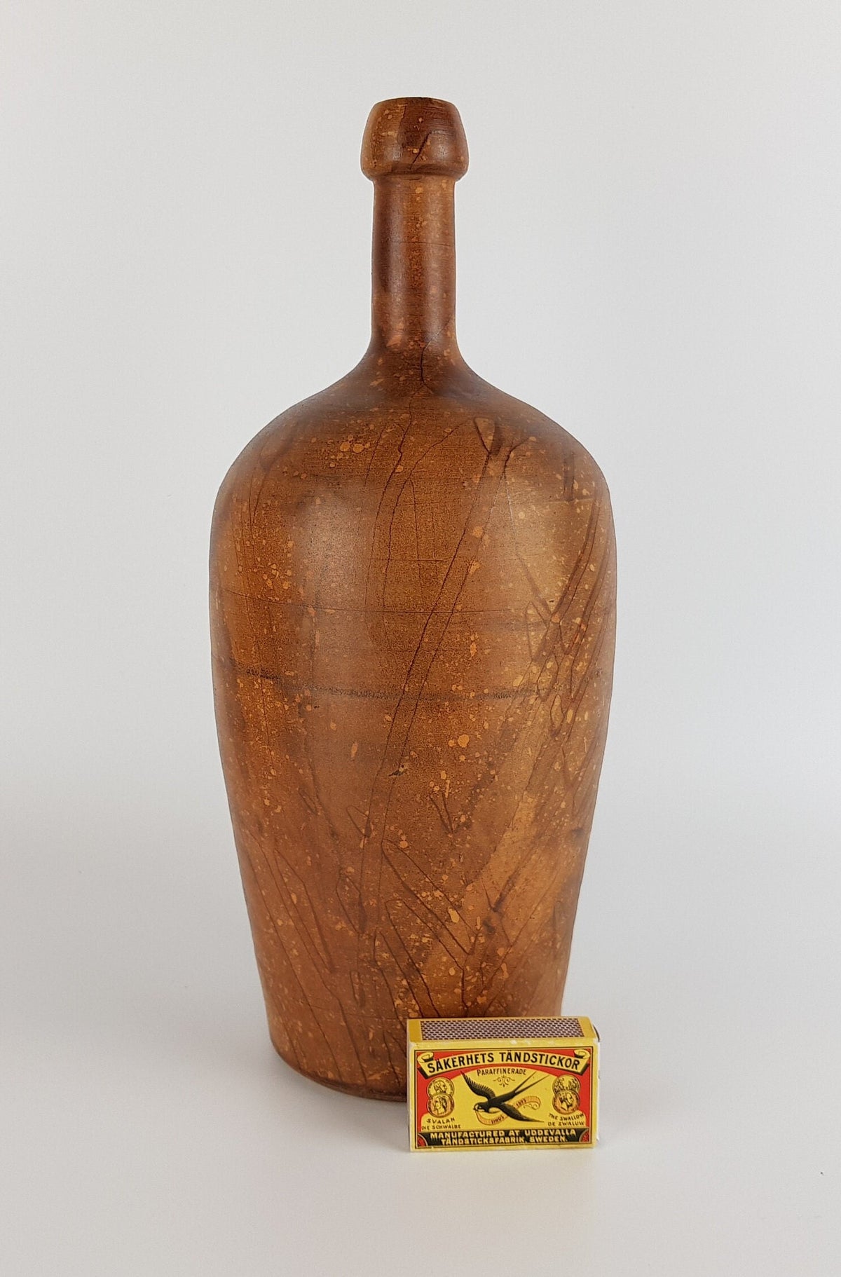 Vintage GERHARD LIEBENTHRON Studio Art Pottery Brown Long Necked Vase West Germany 1960s