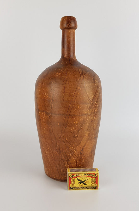 Vintage GERHARD LIEBENTHRON Studio Art Pottery Brown Long Necked Vase West Germany 1960s