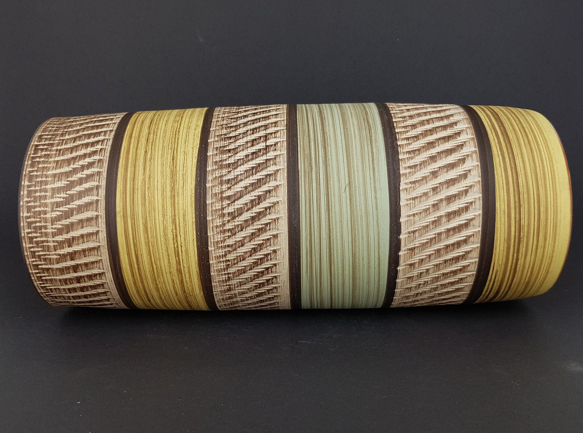 Vintage AKRU KERAMIK Alfred Krupp Multi Colored Klinker Vase with Incised Pattern 30/20 West German Pottery 1950s