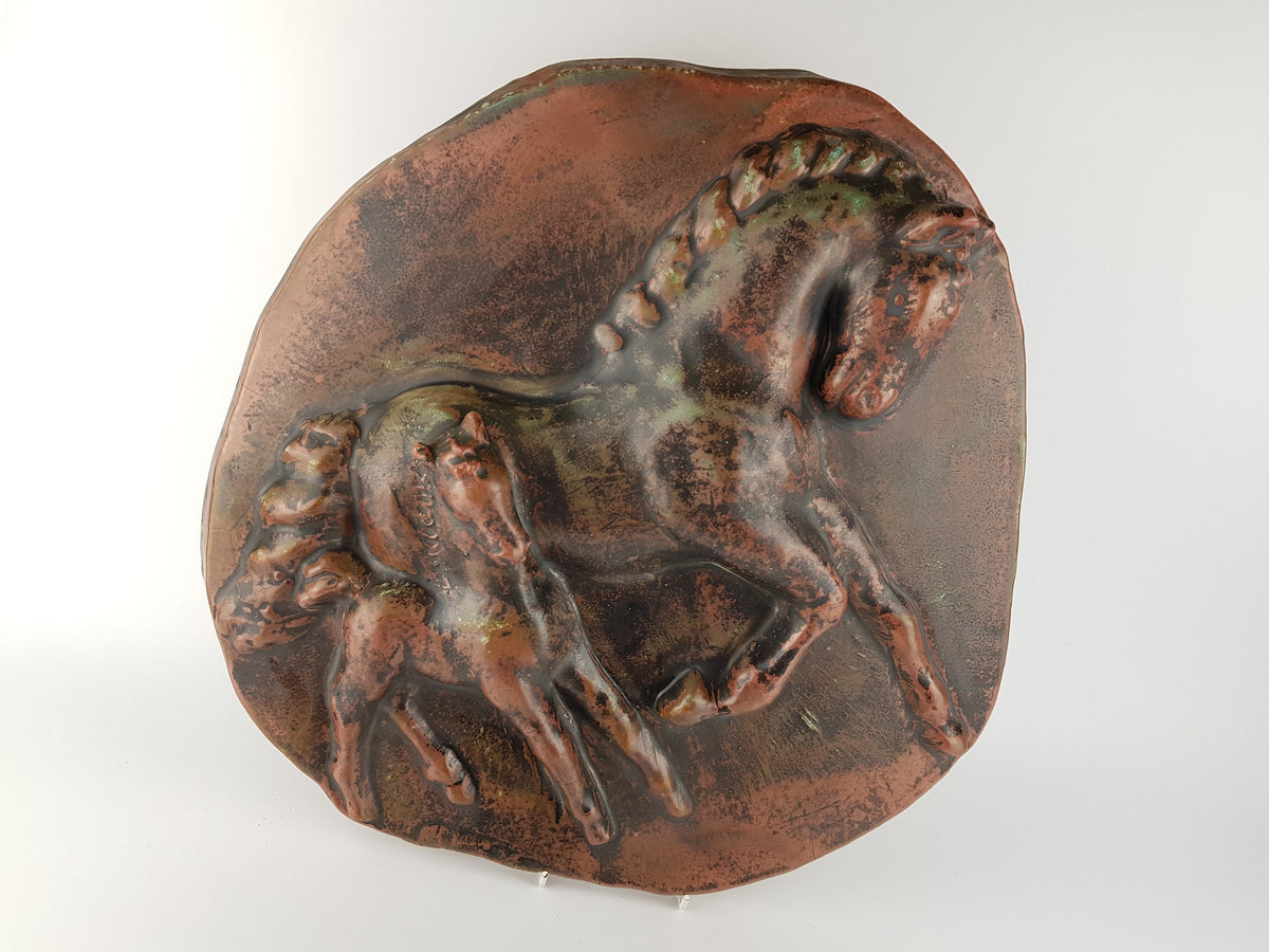 Vintage PAUL DRESLER Grootenburg Wall Plate with Horses Studio Art Pottery Germany 1960's