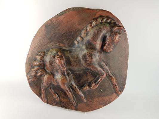 Vintage PAUL DRESLER Grootenburg Wall Plate with Horses Studio Art Pottery Germany 1960's