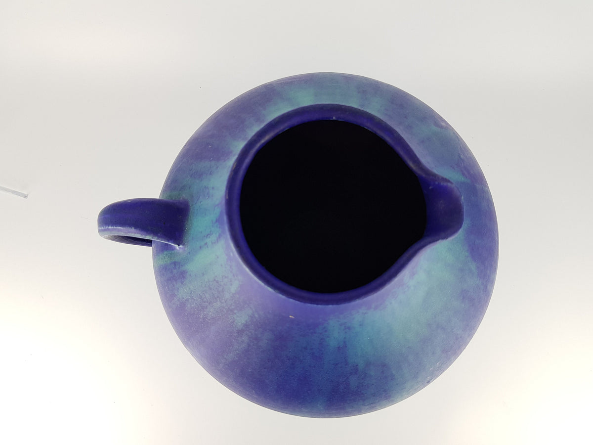 Vintage JUIST INSEL TOPFEREI Blue Green Turquoise Handled Jug Vase by Schmidt-Tummeley Studio Art Pottery 1970s