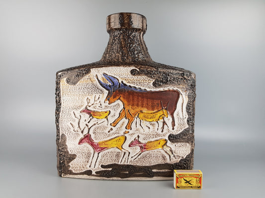 XXL SCHEURICH KERAMIK Rectangular Fat Lava Floor Vase 281-39 with Montignac decor 1972s with some chips