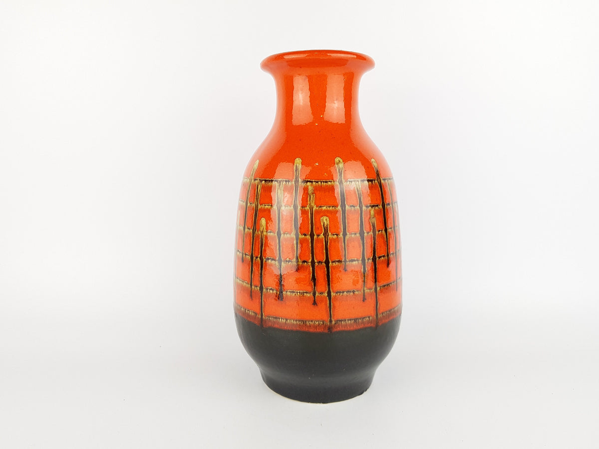 Vintage JASBA KERAMIK Orange Vase with Brown Striped Decor 1162 25 West German Pottery 1968s