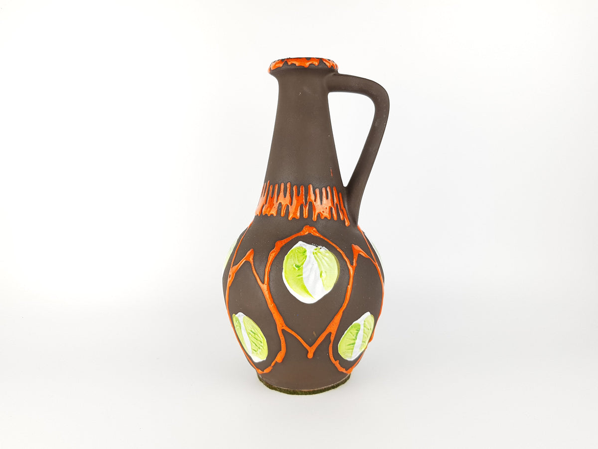 Vintage BAY KERAMIK Handled Brown Orange and Green Vase 67-30 West German Pottery 1970s