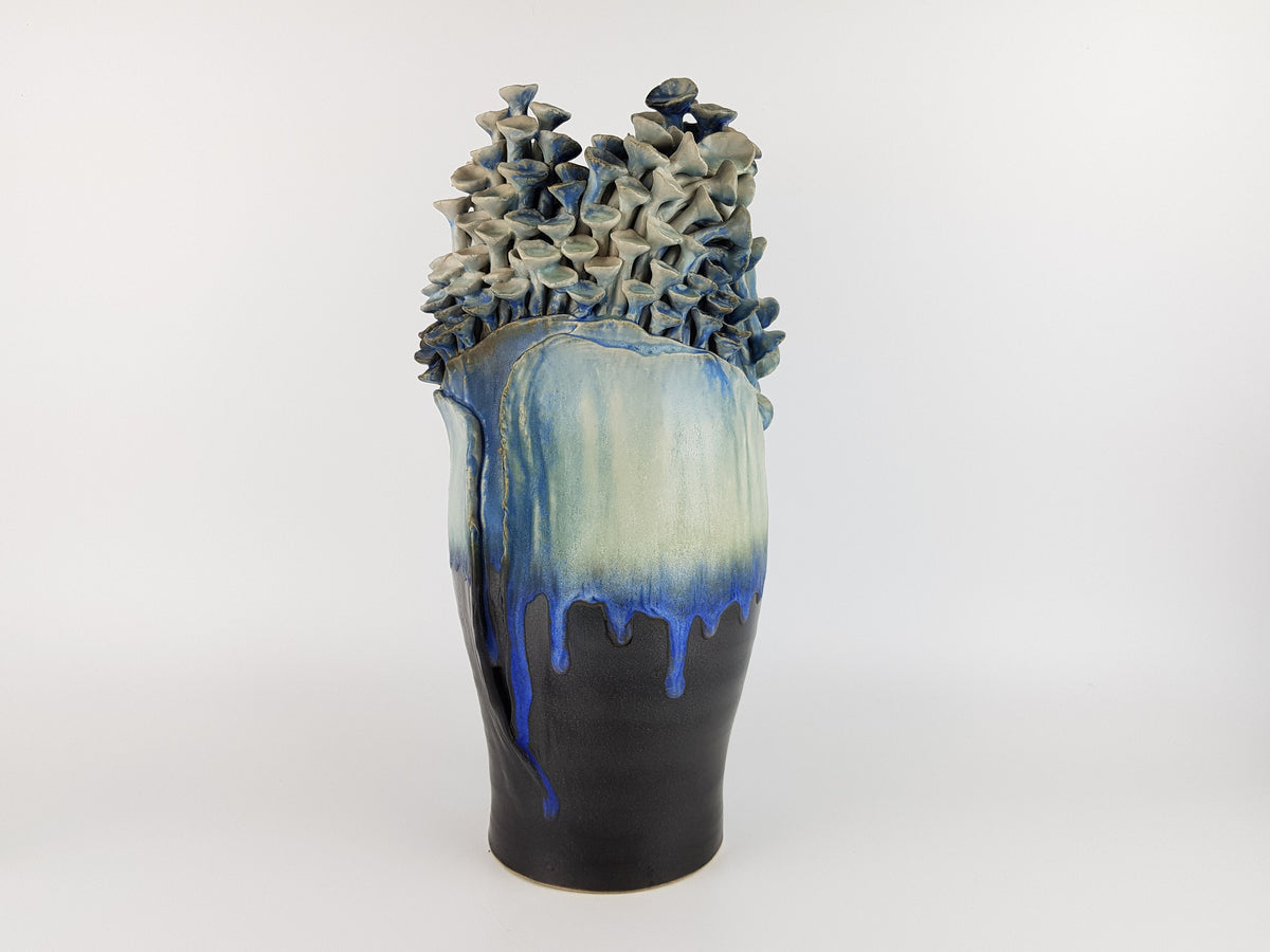 Vintage Stylish Studio Art Pottery Blue 'Mushroom" Vase from TÖPFEREI Maria & Werner SCHOTT Petershagen West Germany 1960s