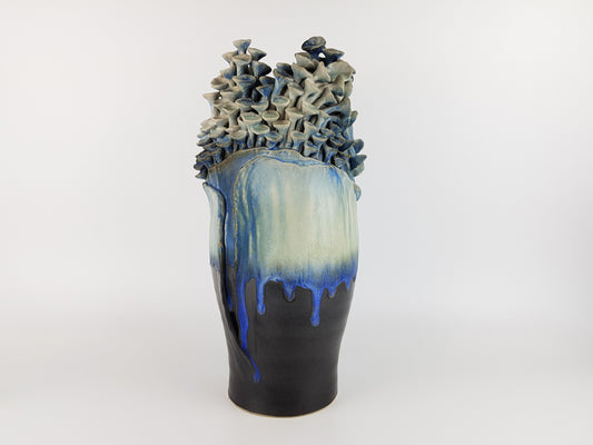 Vintage Stylish Studio Art Pottery Blue 'Mushroom" Vase from TÖPFEREI Maria & Werner SCHOTT Petershagen West Germany 1960s