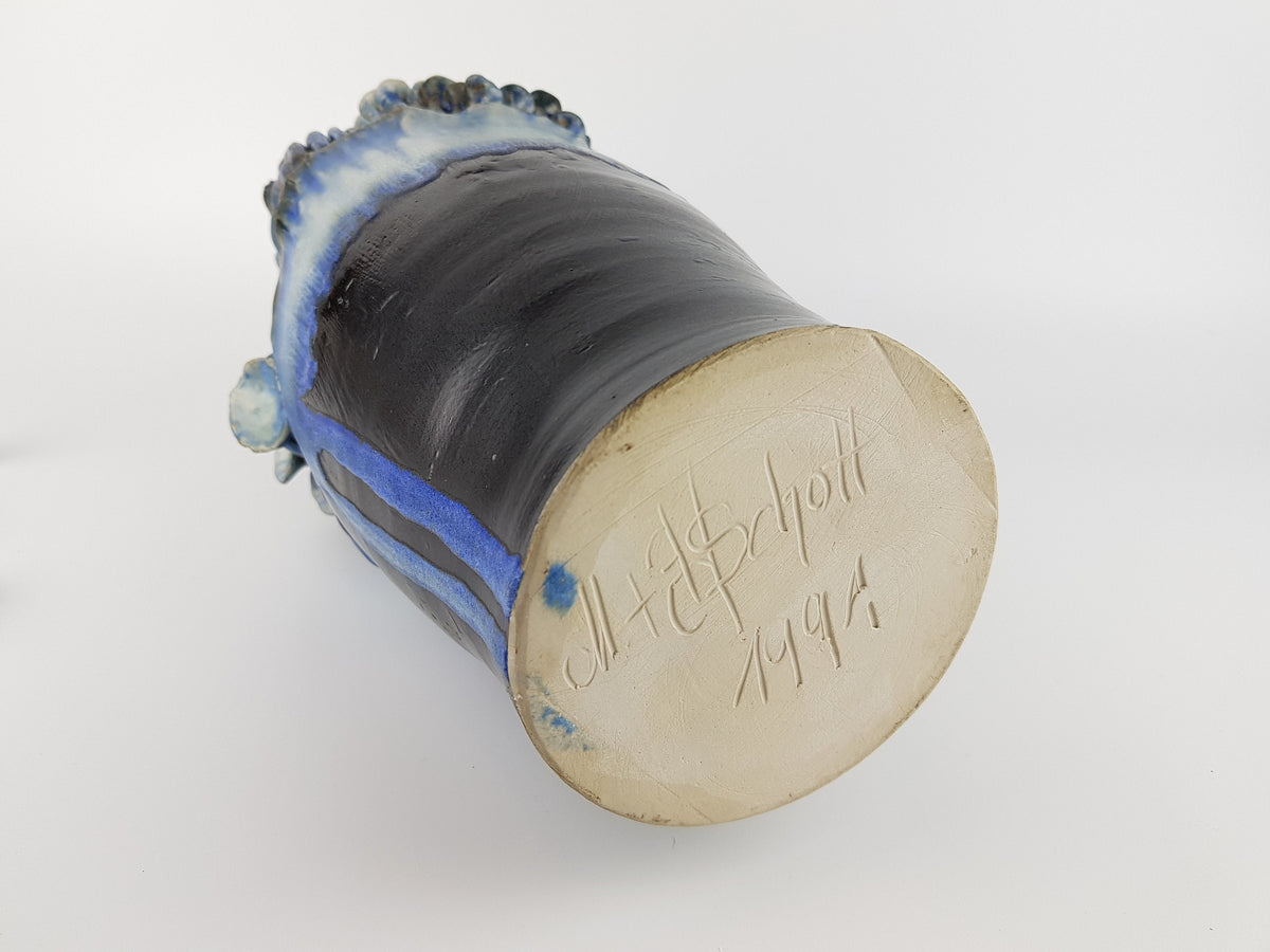 Vintage Stylish Studio Art Pottery Blue 'Mushroom" Vase from TÖPFEREI Maria & Werner SCHOTT Petershagen West Germany 1960s