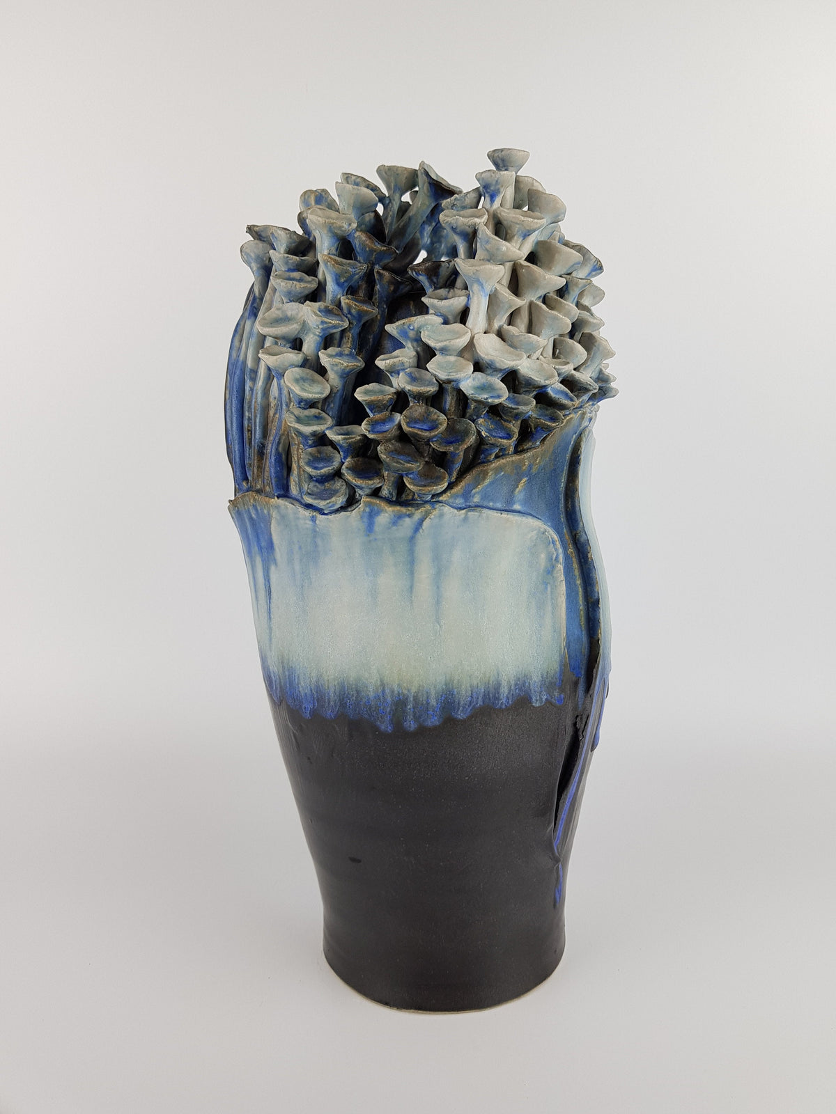 Vintage Stylish Studio Art Pottery Blue 'Mushroom" Vase from TÖPFEREI Maria & Werner SCHOTT Petershagen West Germany 1960s