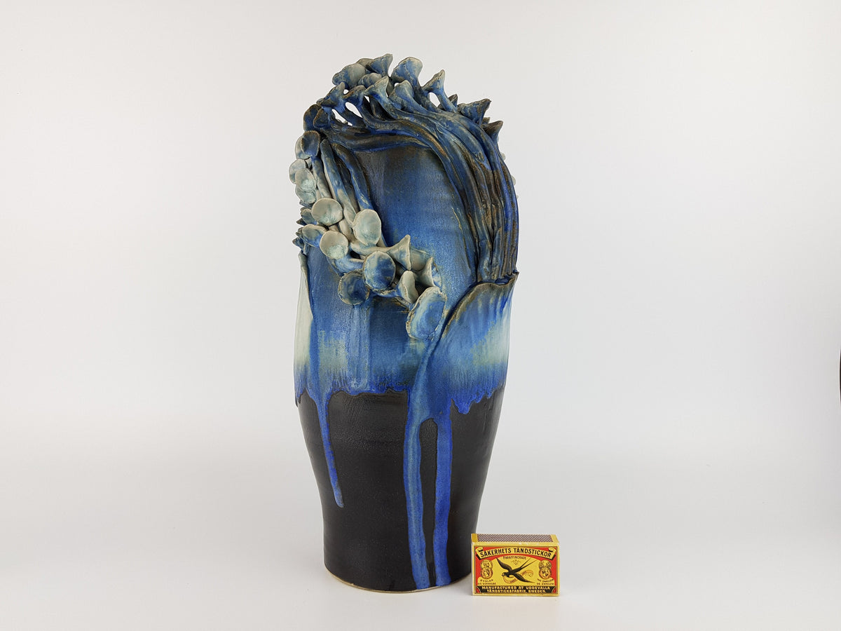 Vintage Stylish Studio Art Pottery Blue 'Mushroom" Vase from TÖPFEREI Maria & Werner SCHOTT Petershagen West Germany 1960s