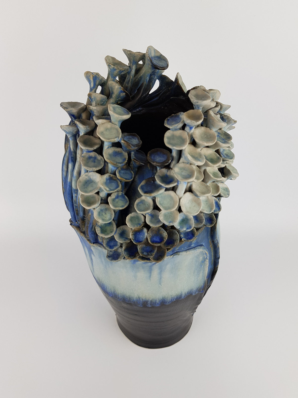 Vintage Stylish Studio Art Pottery Blue 'Mushroom" Vase from TÖPFEREI Maria & Werner SCHOTT Petershagen West Germany 1960s