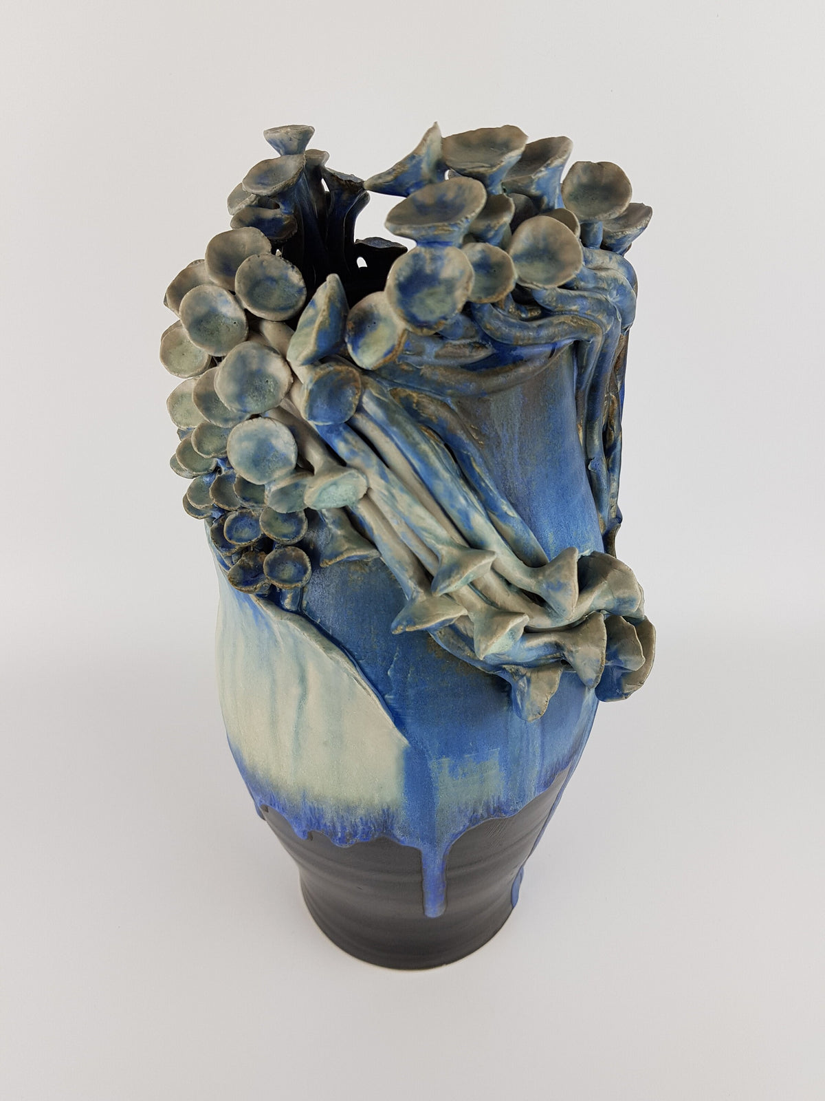 Vintage Stylish Studio Art Pottery Blue 'Mushroom" Vase from TÖPFEREI Maria & Werner SCHOTT Petershagen West Germany 1960s
