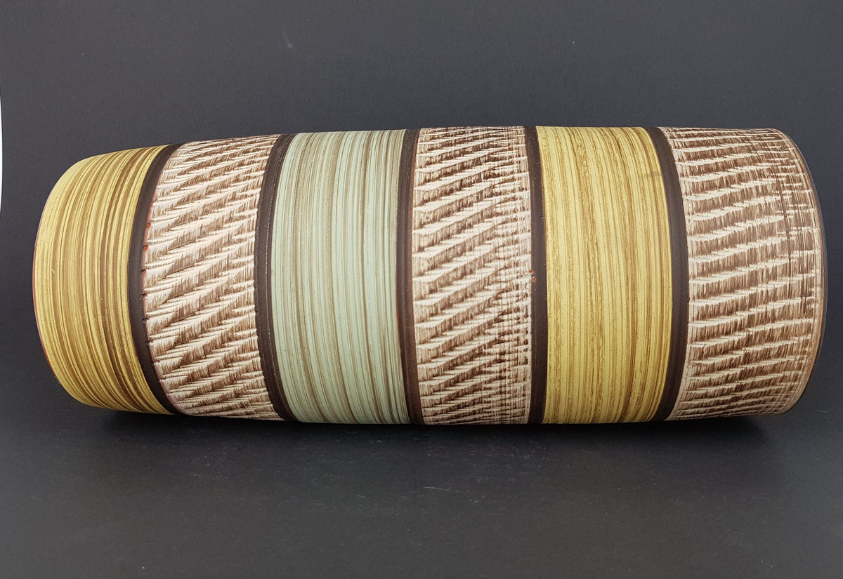 Vintage AKRU KERAMIK Alfred Krupp Multi Colored Klinker Vase with Incised Pattern 30/20 West German Pottery 1950s