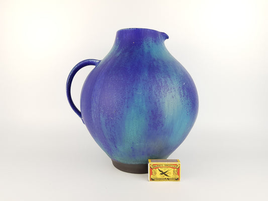 Vintage JUIST INSEL TOPFEREI Blue Green Turquoise Handled Jug Vase by Schmidt-Tummeley Studio Art Pottery 1970s
