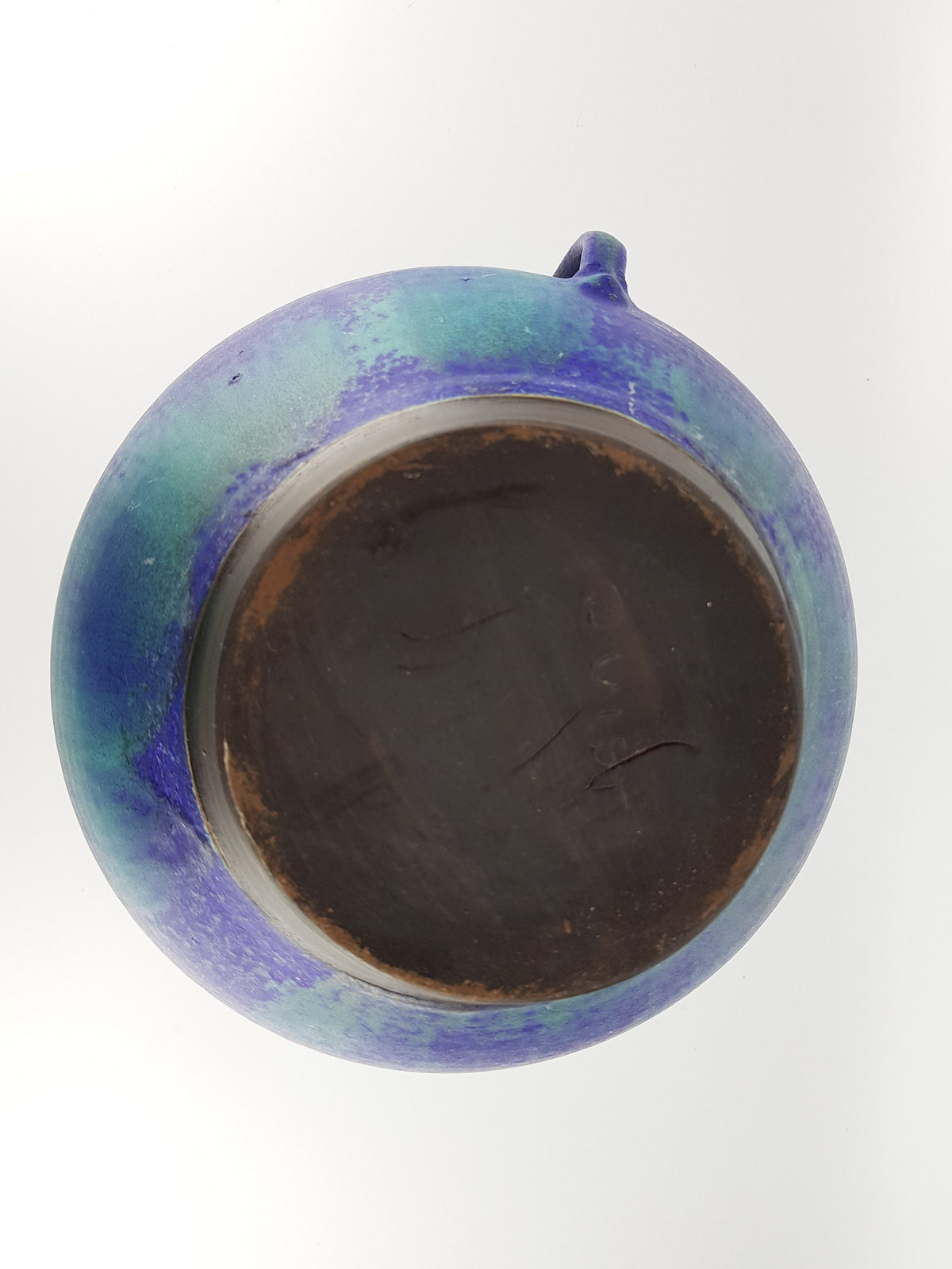 Vintage JUIST INSEL TOPFEREI Blue Green Turquoise Handled Jug Vase by Schmidt-Tummeley Studio Art Pottery 1970s