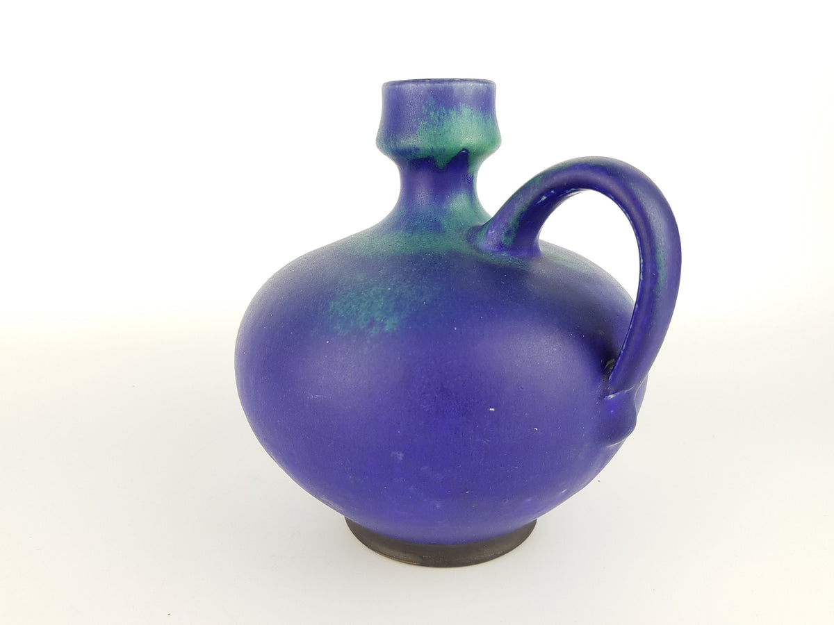 Vintage JUIST INSEL TOPFEREI Blue Greenish Turquoise Handled Vase by Schmidt-Tummeley Studio Art Pottery 1970s