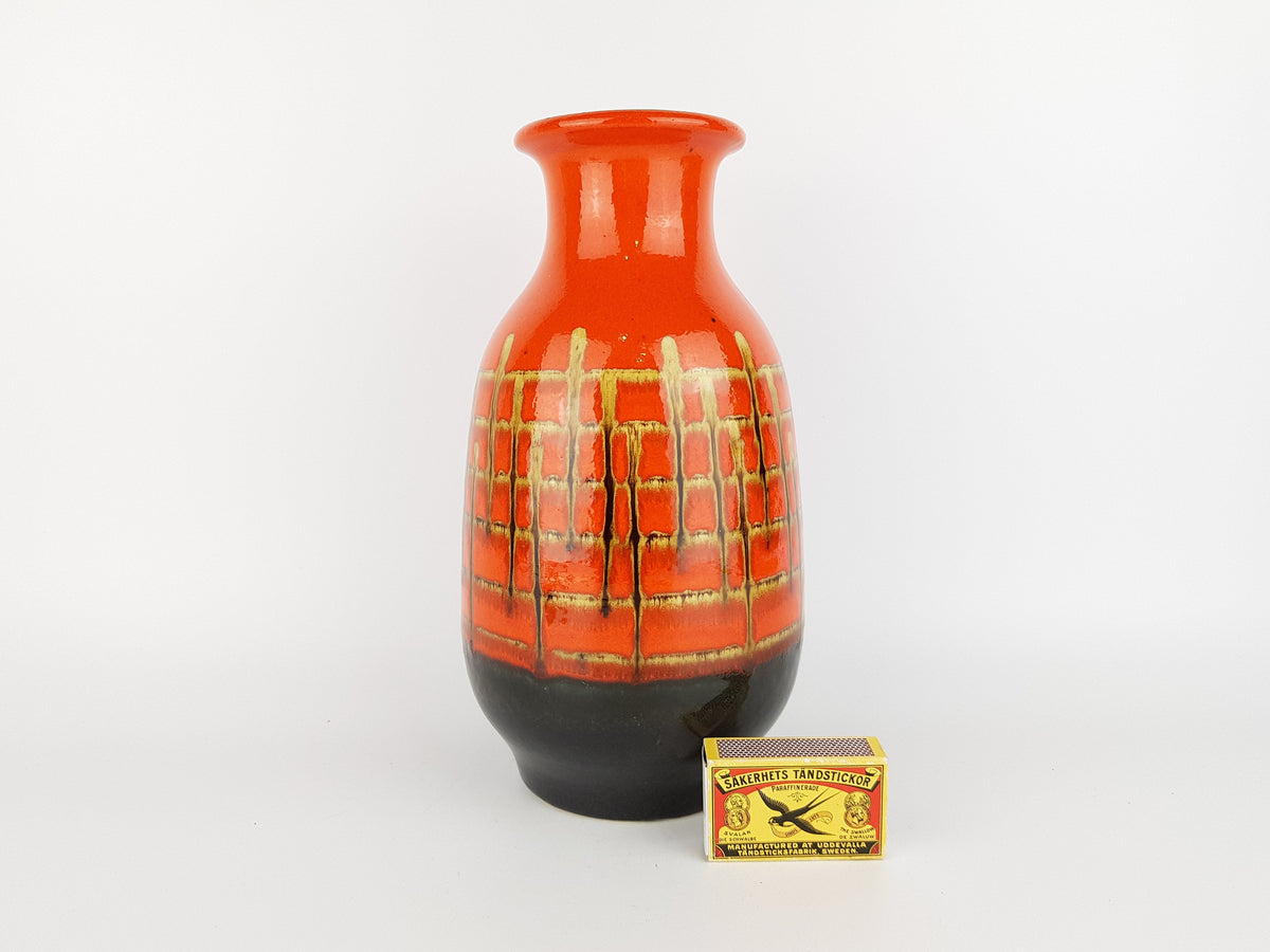 Vintage JASBA KERAMIK Orange Vase with Brown Striped Decor 1162 25 West German Pottery 1968s