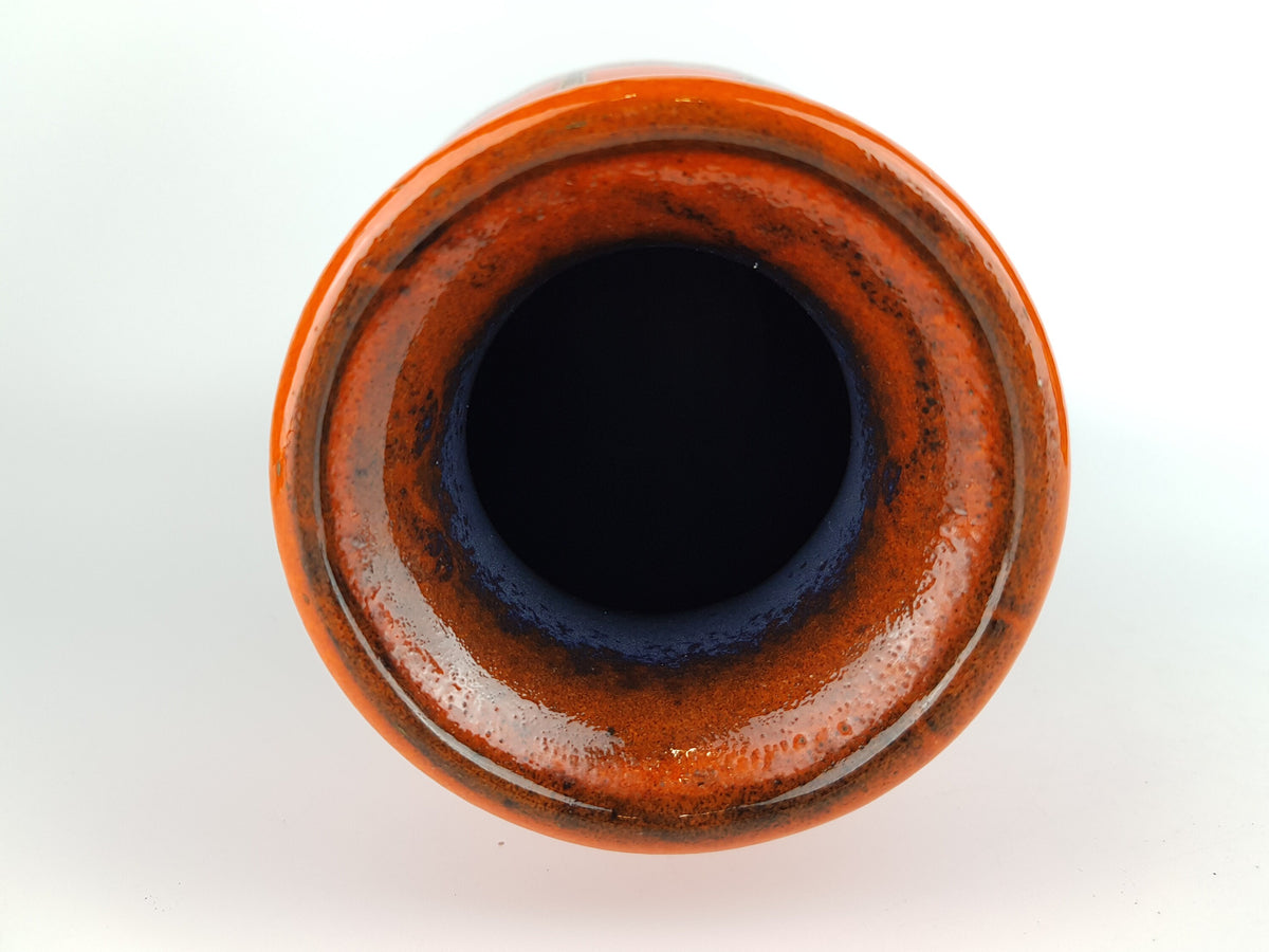 Vintage JASBA KERAMIK Orange Vase with Brown Striped Decor 1162 25 West German Pottery 1968s