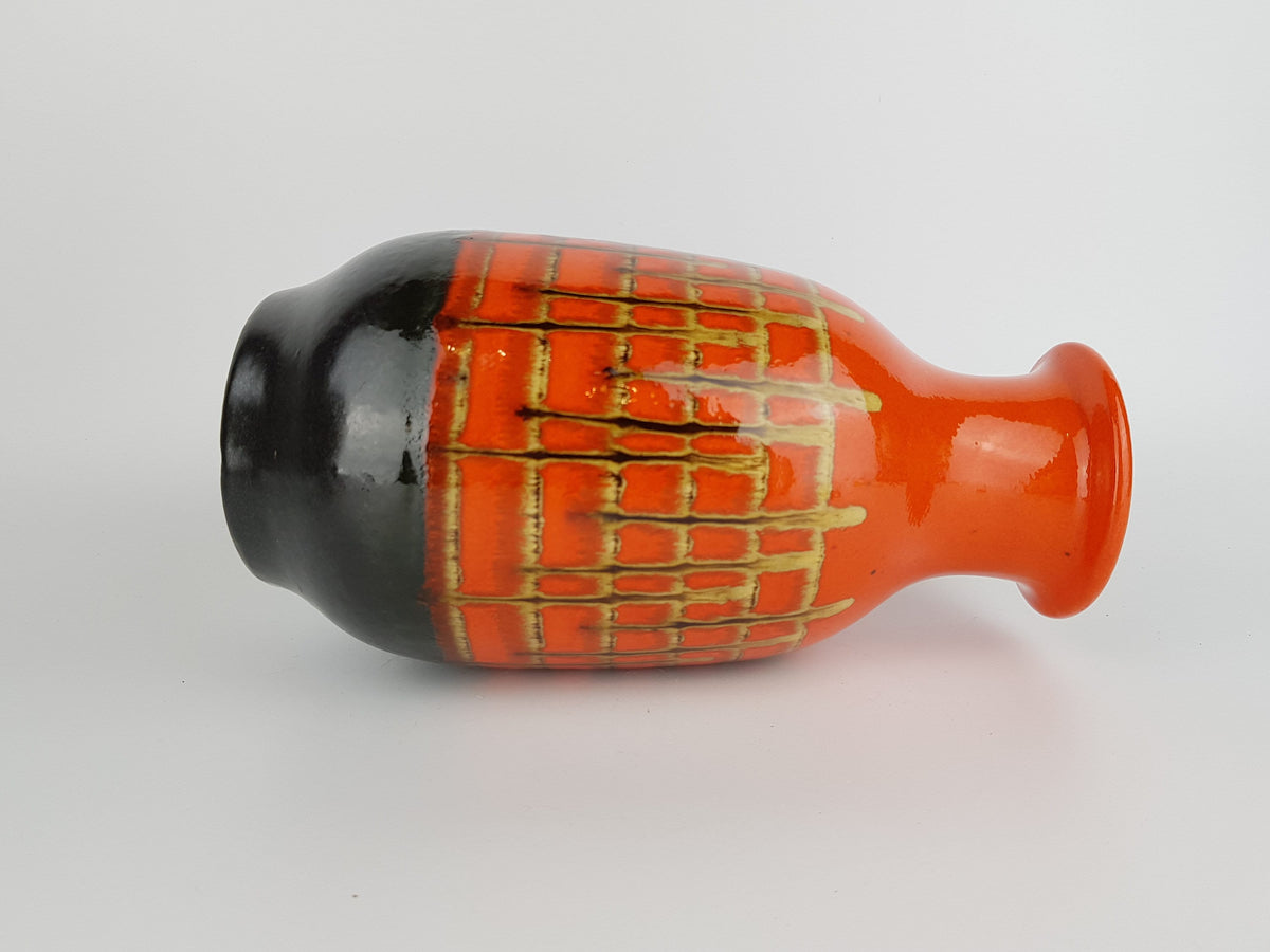 Vintage JASBA KERAMIK Orange Vase with Brown Striped Decor 1162 25 West German Pottery 1968s