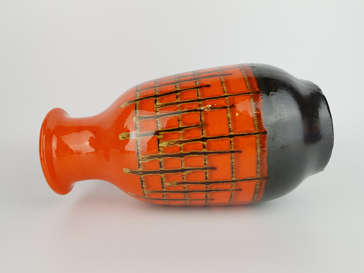 Vintage JASBA KERAMIK Orange Vase with Brown Striped Decor 1162 25 West German Pottery 1968s