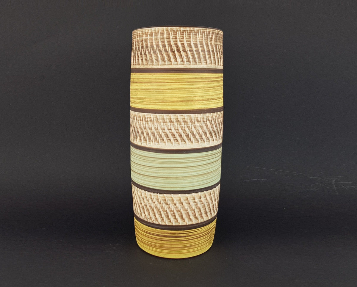Vintage AKRU KERAMIK Alfred Krupp Multi Colored Klinker Vase with Incised Pattern 30/20 West German Pottery 1950s