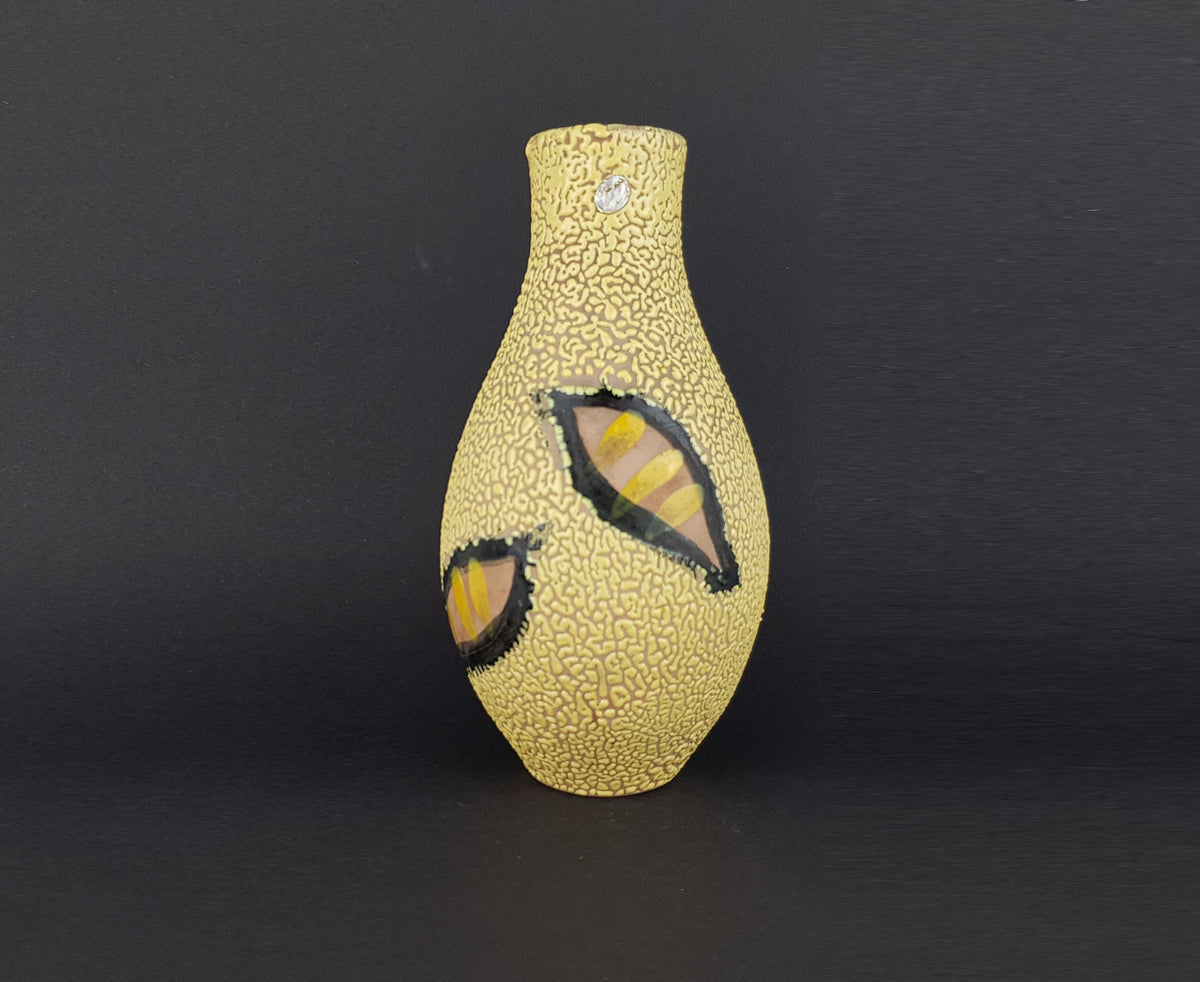 Vintage Yellow Ceramic Vase Fratelli Fanciullacci Style Snake Skin Glaze 1970's Fat Lava Era