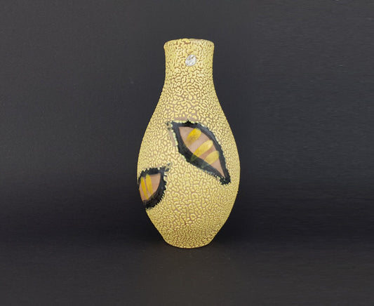 Vintage Yellow Ceramic Vase Fratelli Fanciullacci Style Snake Skin Glaze 1970's Fat Lava Era