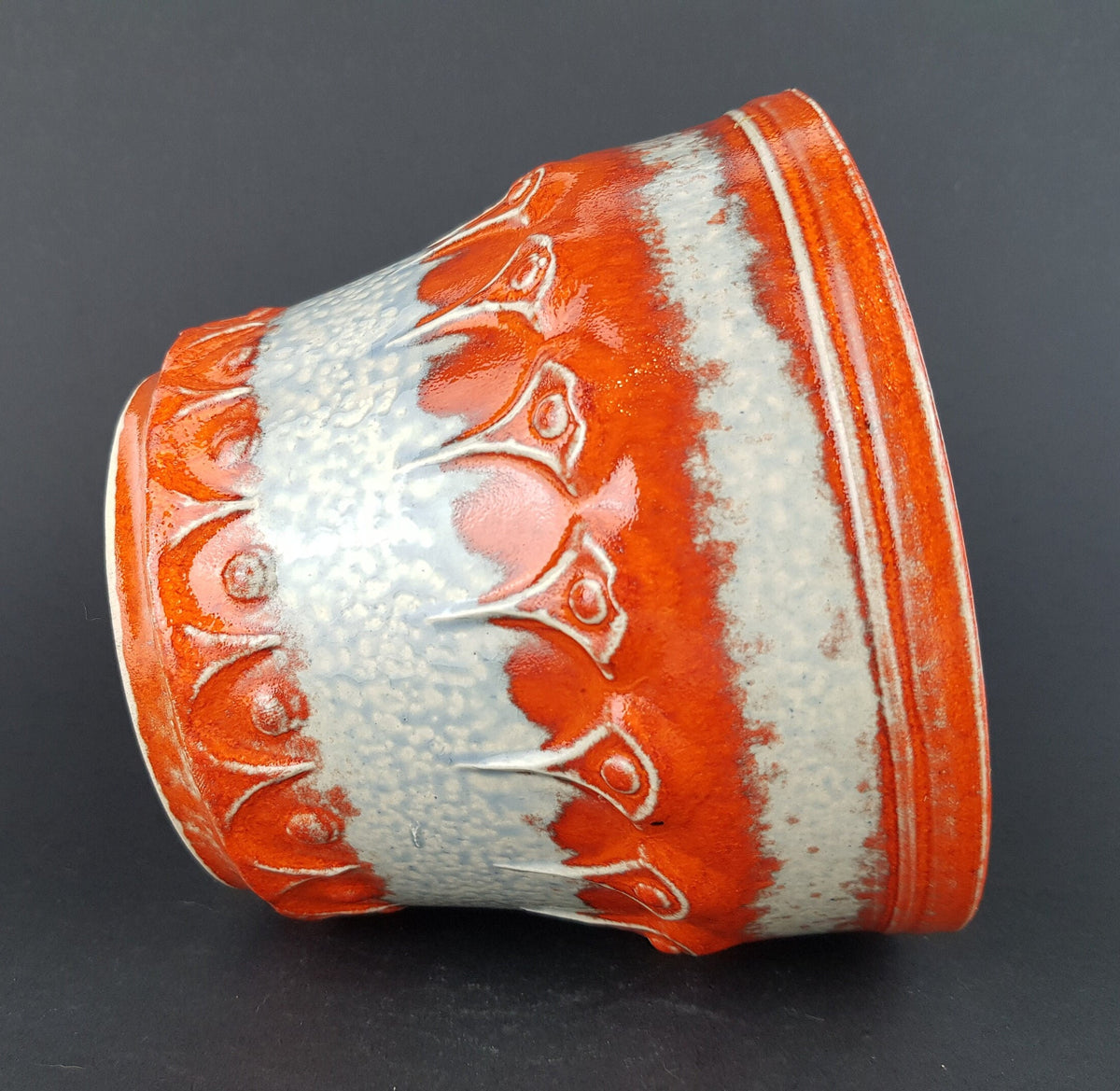 Vintage UBELACKER (Ü-KERAMIK) Orange and White Planter Flower Pot West German Pottery 1970s Fat Lava Era