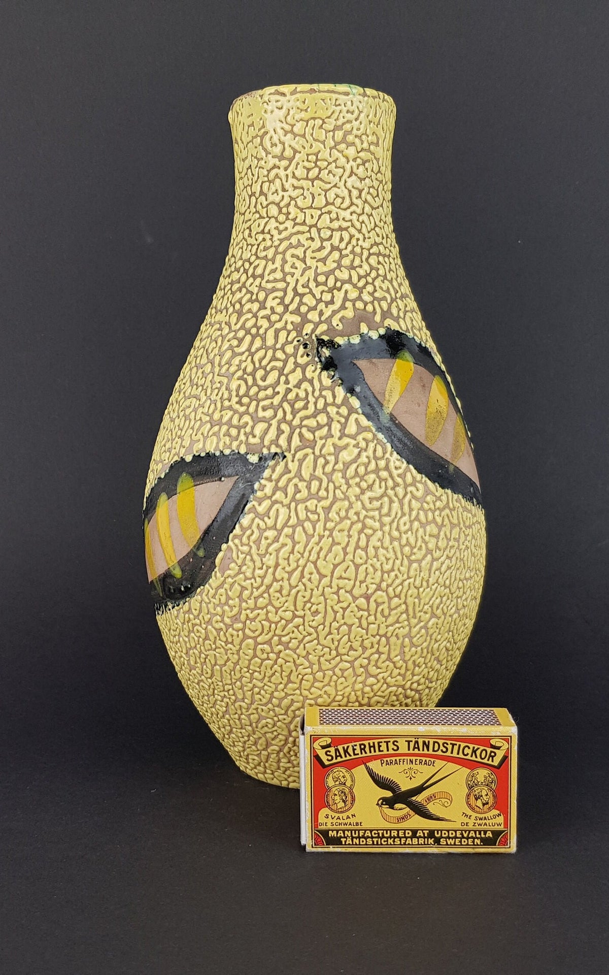 Vintage Yellow Ceramic Vase Fratelli Fanciullacci Style Snake Skin Glaze 1970's Fat Lava Era