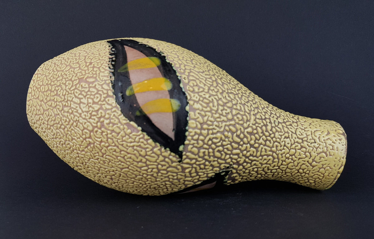 Vintage Yellow Ceramic Vase Fratelli Fanciullacci Style Snake Skin Glaze 1970's Fat Lava Era