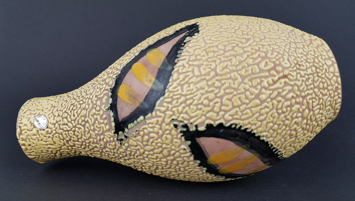 Vintage Yellow Ceramic Vase Fratelli Fanciullacci Style Snake Skin Glaze 1970's Fat Lava Era