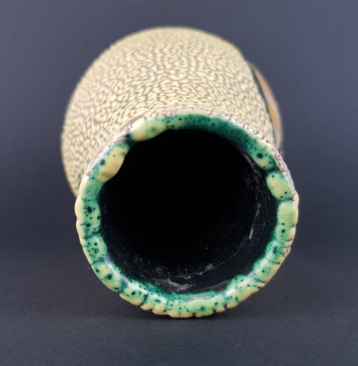 Vintage Yellow Ceramic Vase Fratelli Fanciullacci Style Snake Skin Glaze 1970's Fat Lava Era