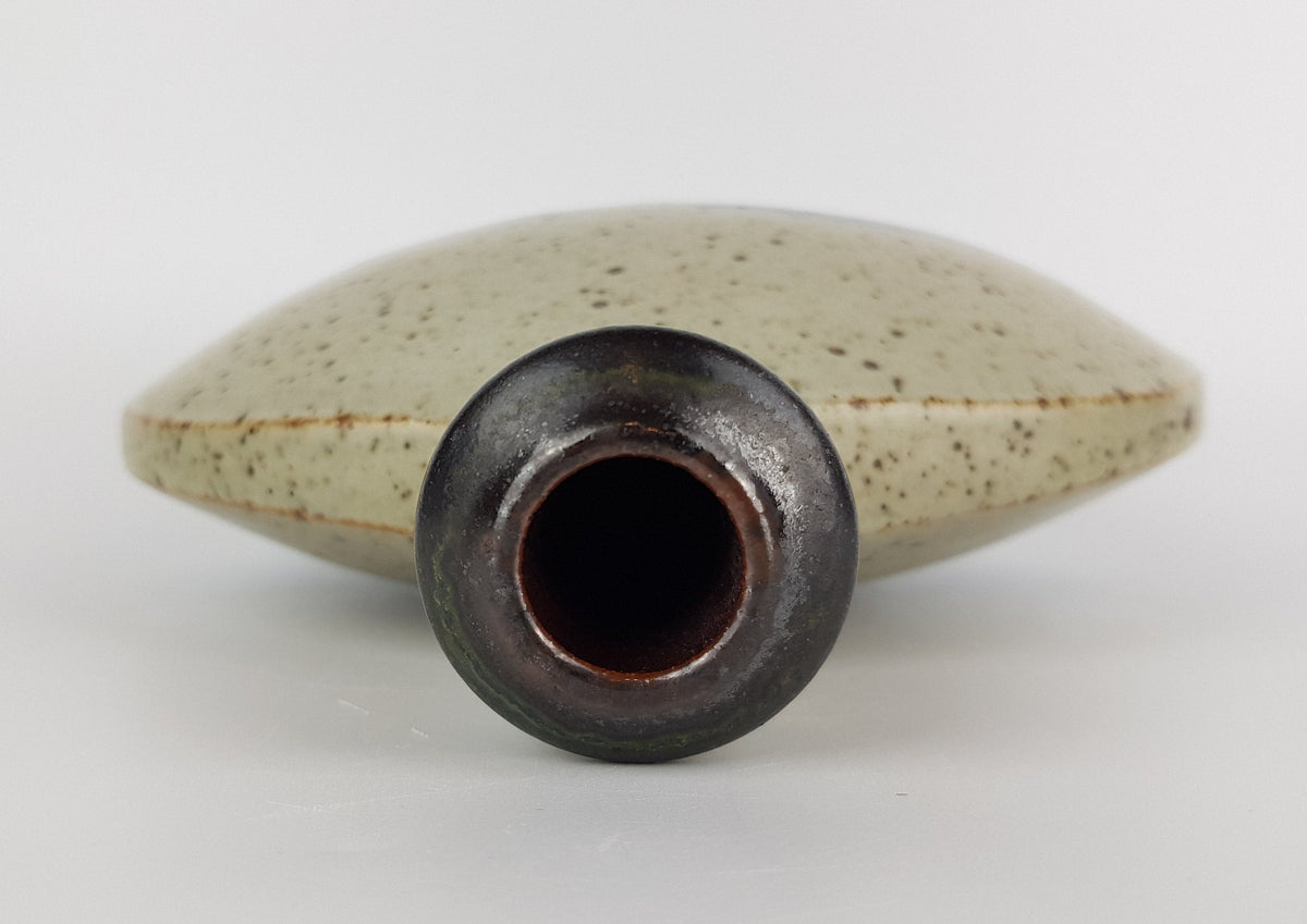 Vintage WILHELM und ELLIE KUCH Beige Black and Blue Studio Art Pottery Vase Germany 1970s 