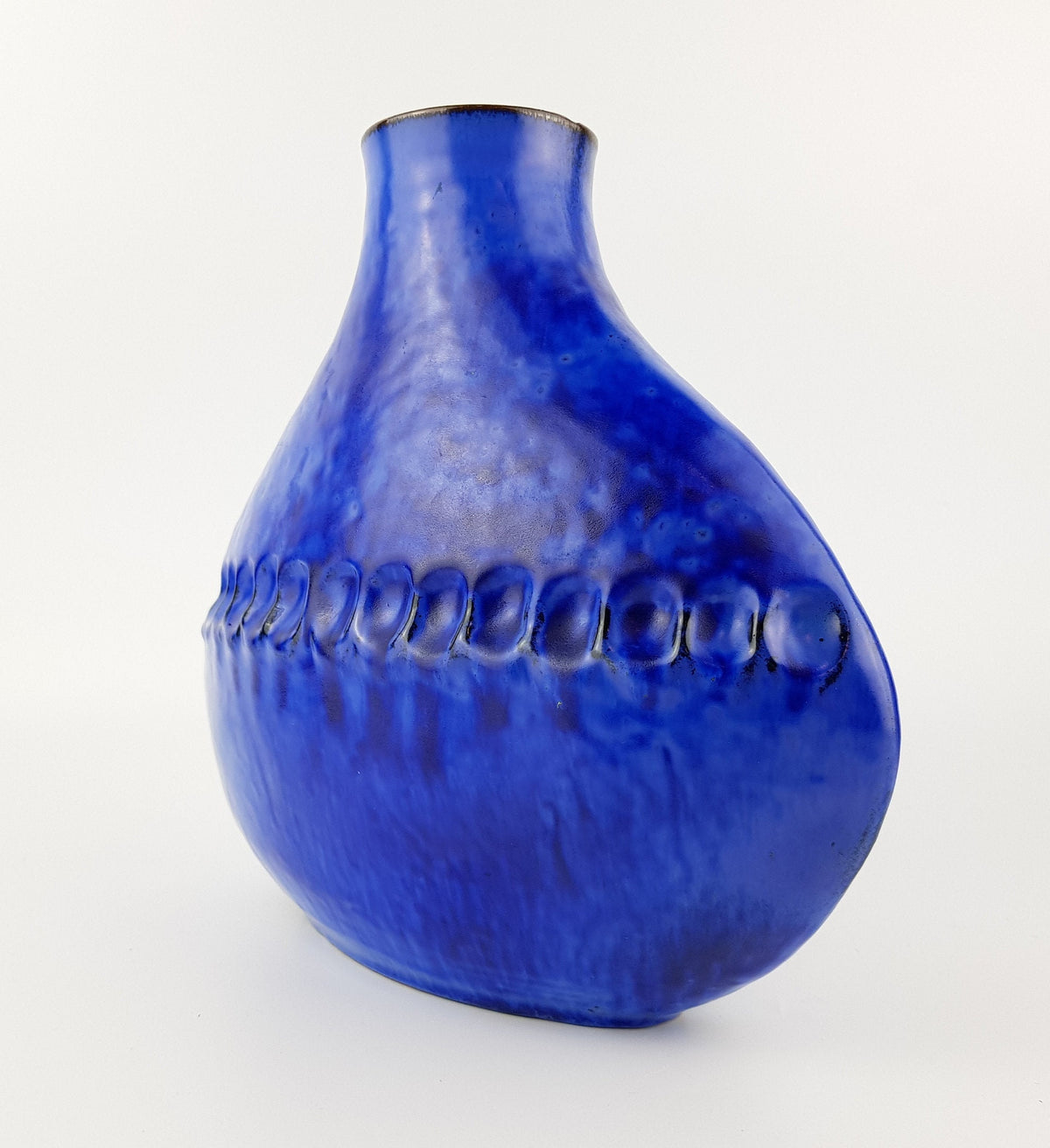 Vintage CARSTENS TONNIESHOF Blue Elliptical Vase from the Atelier Serie by Gerda Heukeroth B 128 24 West German Pottery 1960s 