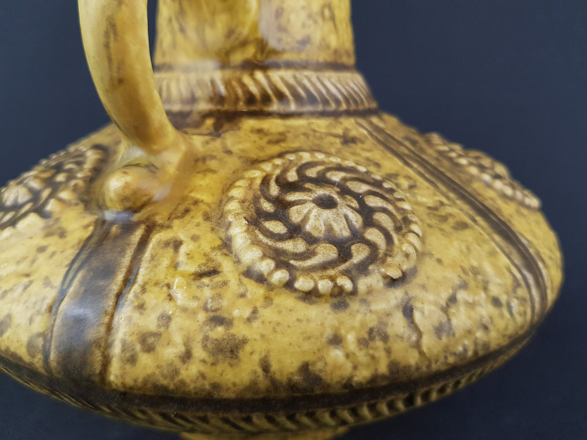Vintage Yellow JASBA KERAMIK Relief Vase 1648 20 West German Pottery 1970s Fat Lava Era