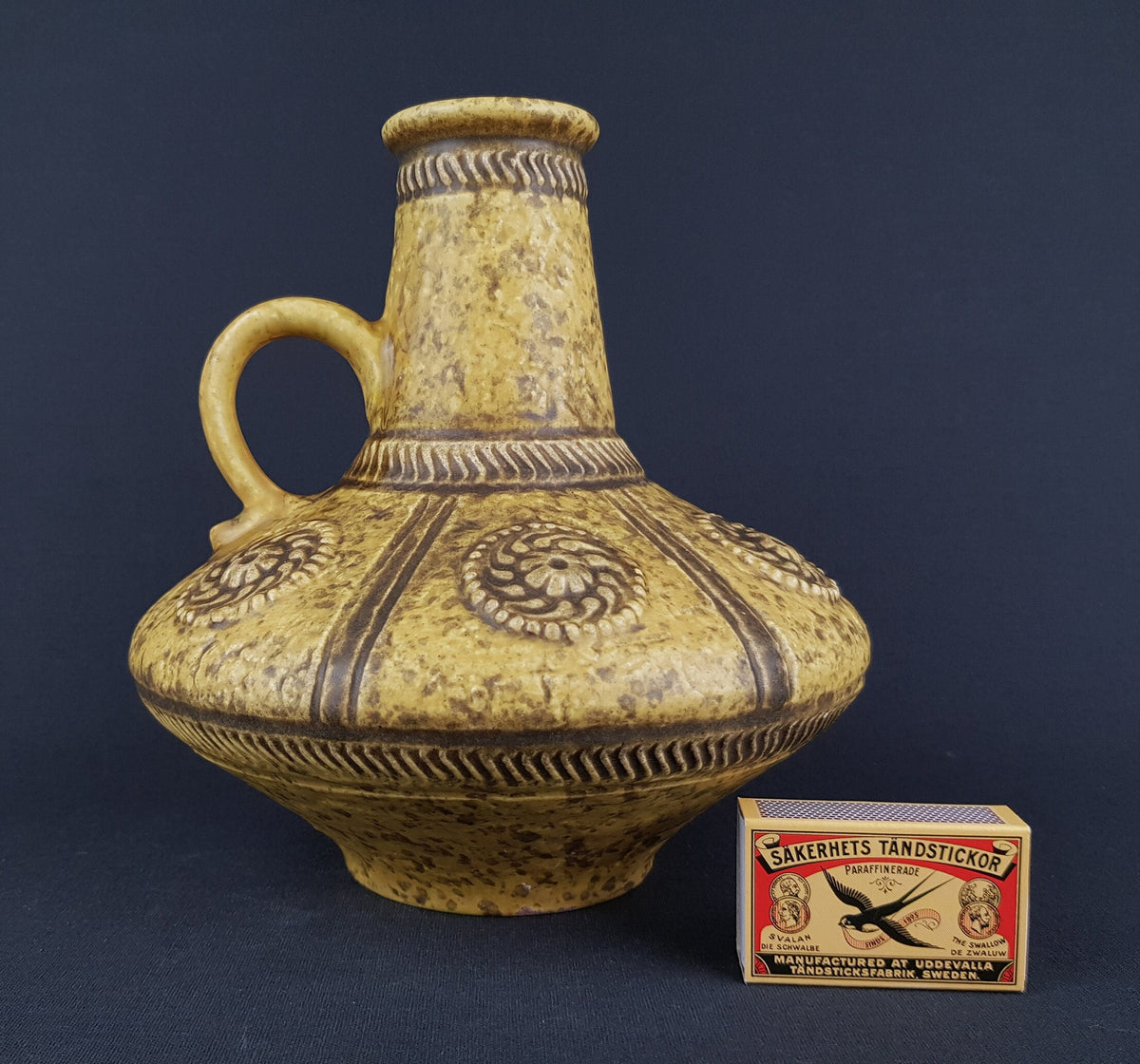 Vintage Yellow JASBA KERAMIK Relief Vase 1648 20 West German Pottery 1970s Fat Lava Era